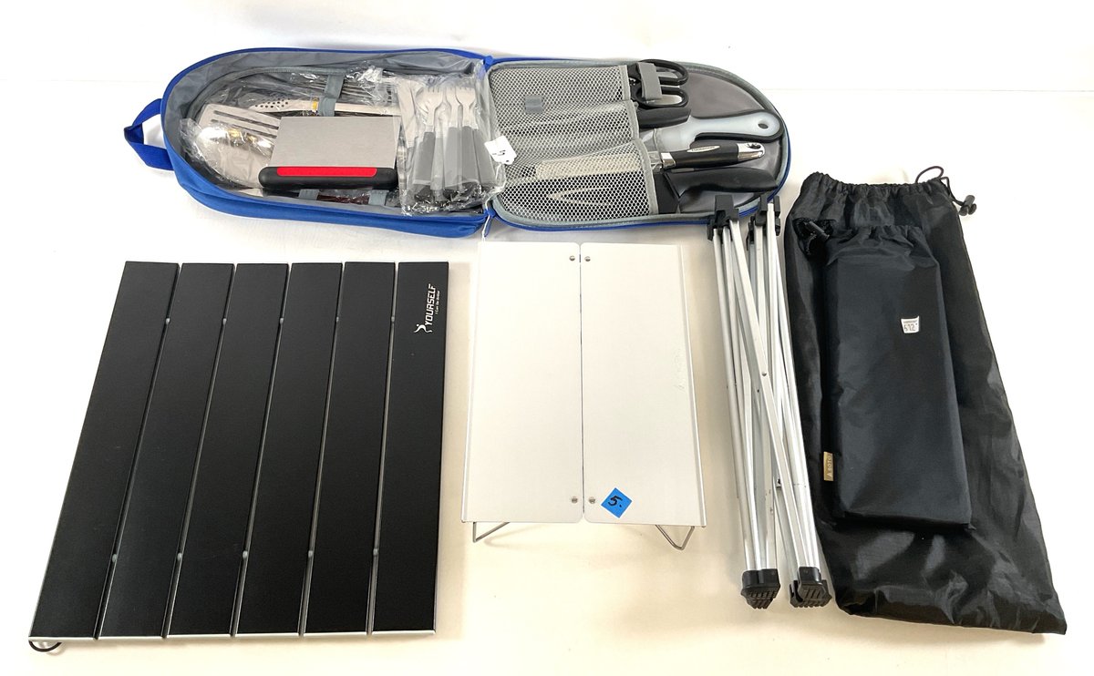 Portable Camp Tables and Cooking Utensil Set