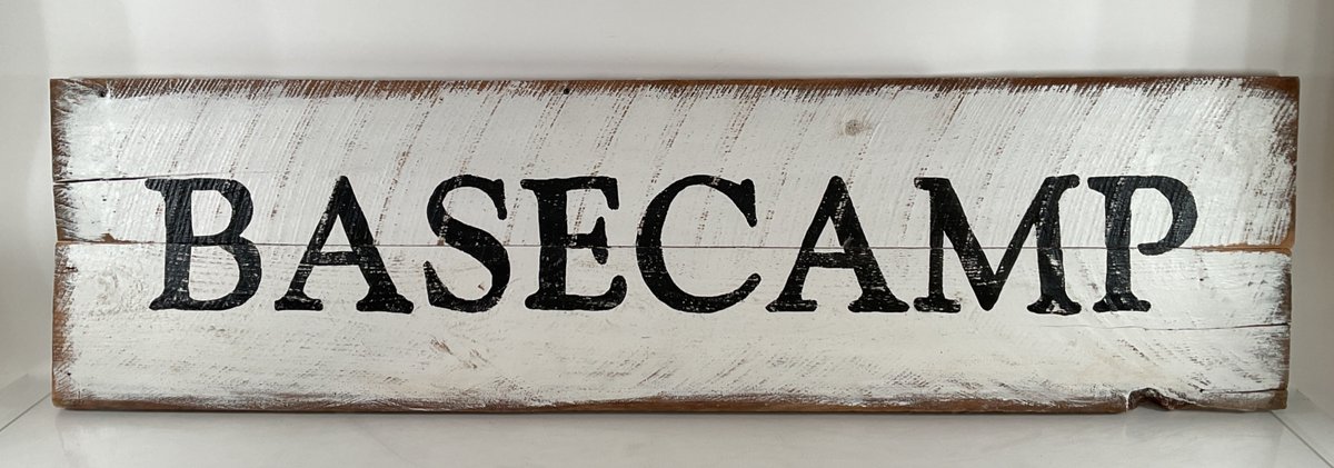 Rustic Wood Plank "BASECAMP" Wall Sign