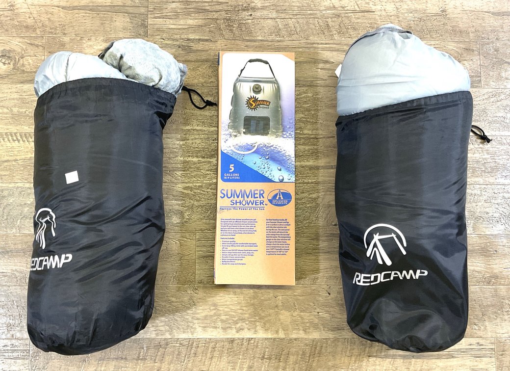 Camping Cot Mattress Pads and Solar Camp Shower