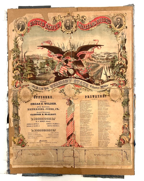 1862 Schroeder & Sanders 13th Regt. Vermont Military Record Lithograph