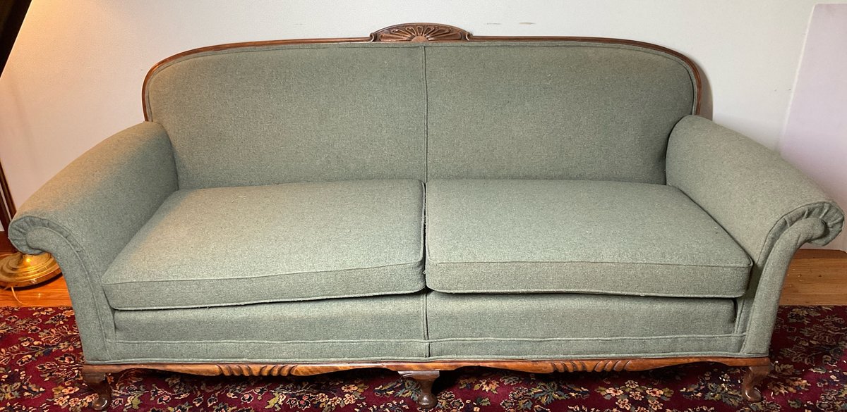 Sage Green Upholstered Sofa with Wood Frame
