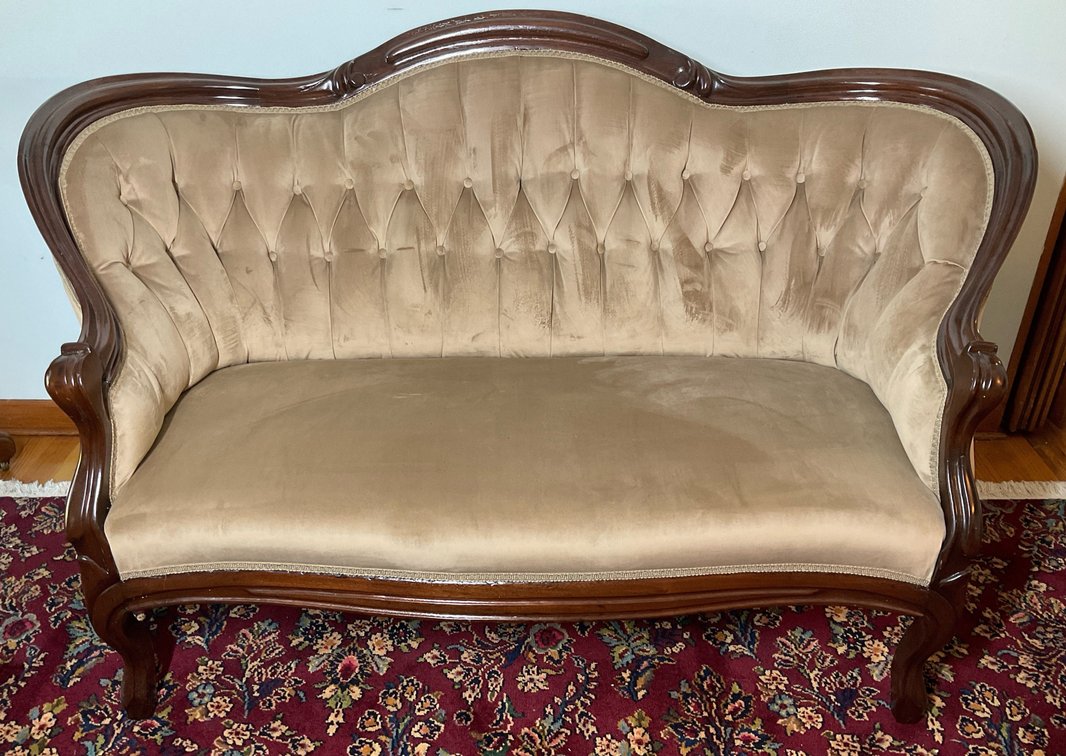 Victorian Style Carved Wood Settee