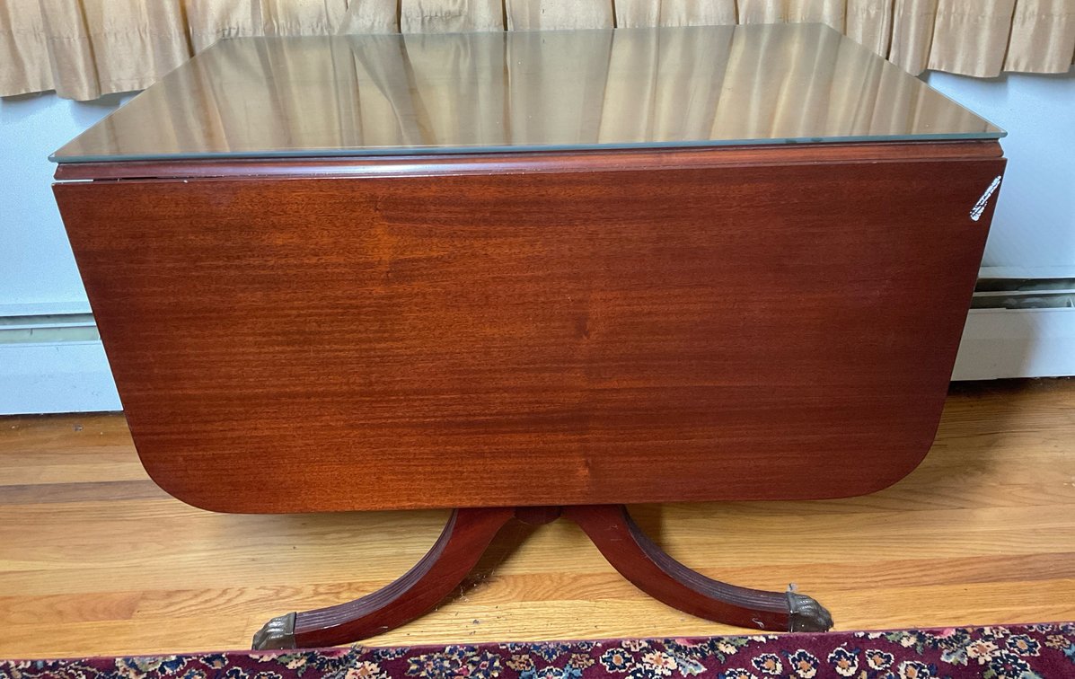 Drop-Leaf Table with Glass Top and Metal Claw Feet