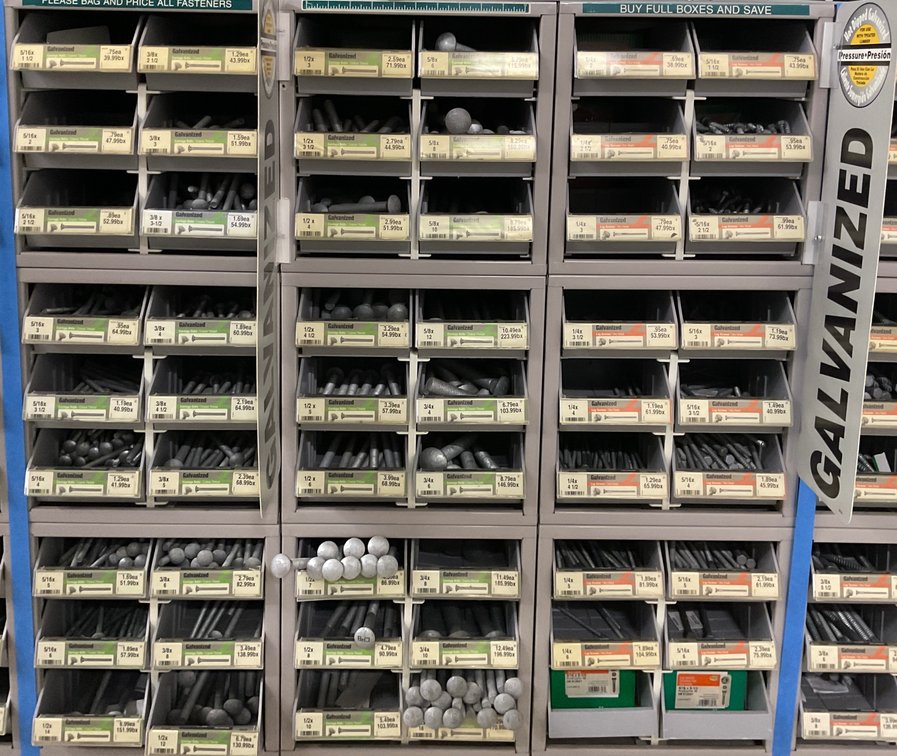 Hillman Galvanized Carriage Bolts and Lag Screws with Display Bins