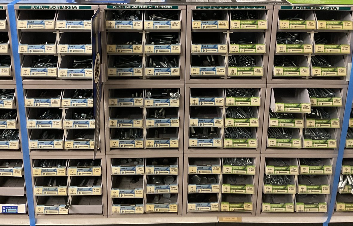 Hillman Bolt Bin Racks with Hex Cap Screws and Carriage Bolts