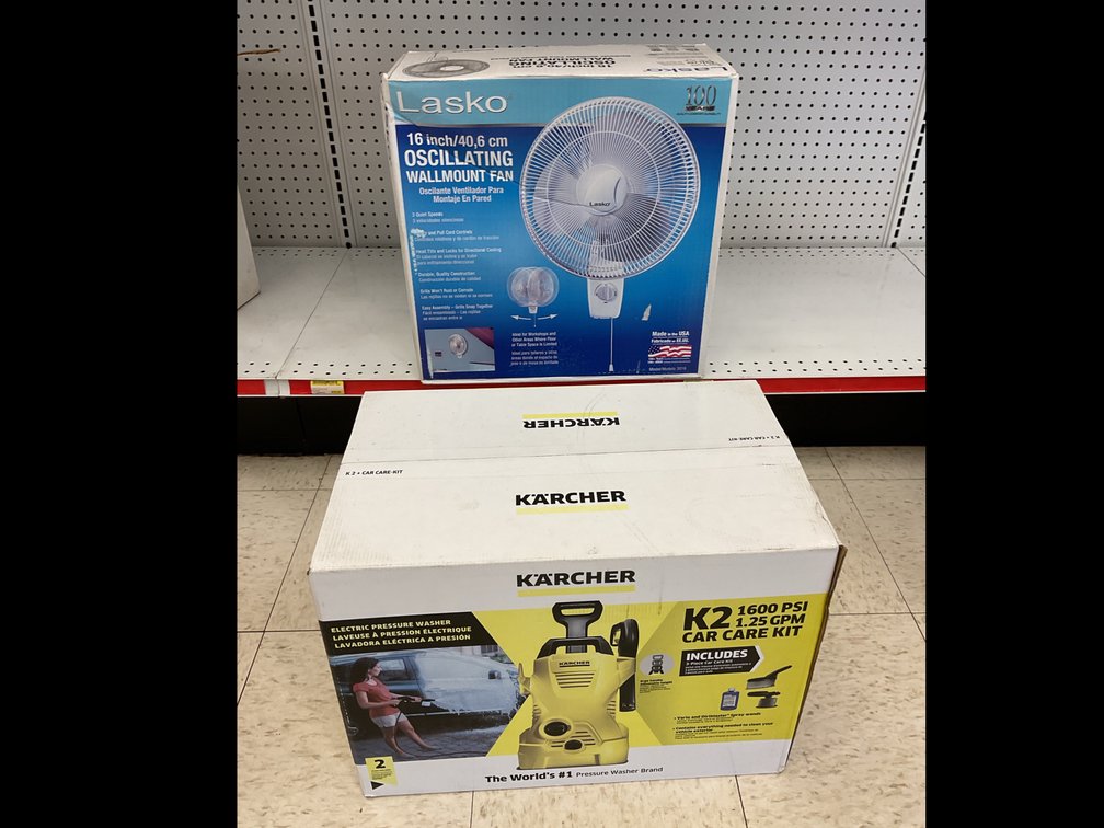 Lasko Wallmount Fan and Kärcher Electric Pressure Washer
