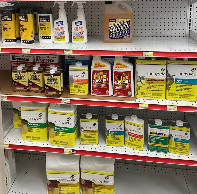 Sunnyside Thinners, Krud Kutter Gloss-Off, and Savogran Strypeeze