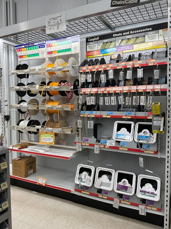 Retail Rope and Chain Display Rack with Rope, Cable, and Chain