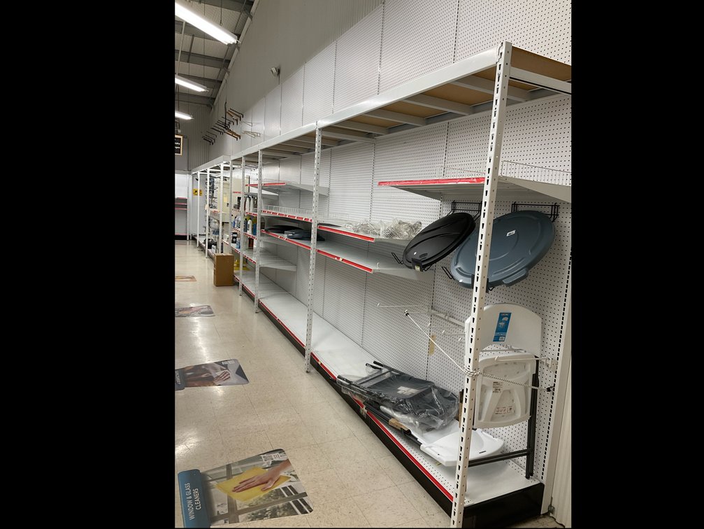 White Metal Retail Pegboard Store Shelving Run