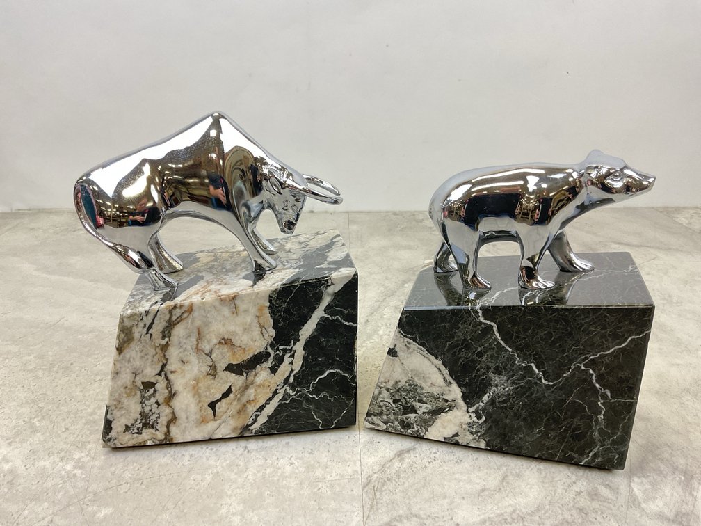 Bey-Berk International Chrome & Marble Bookends