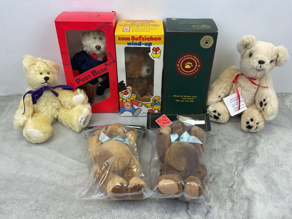 Plush Teddy Bears, Wind-Up Toy, and Figurine