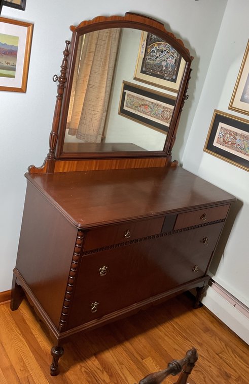 Wood Dresser with Mirror and Carved Accents