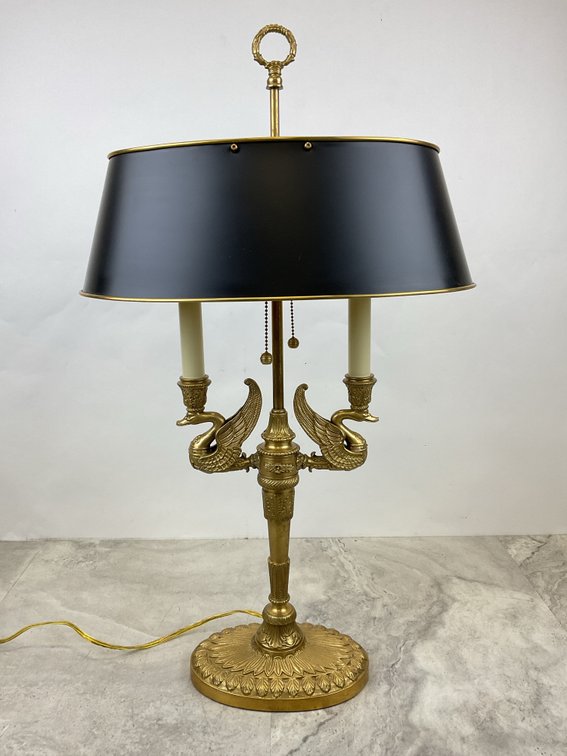 Brass Two-Arm Swan Bouillotte Lamp