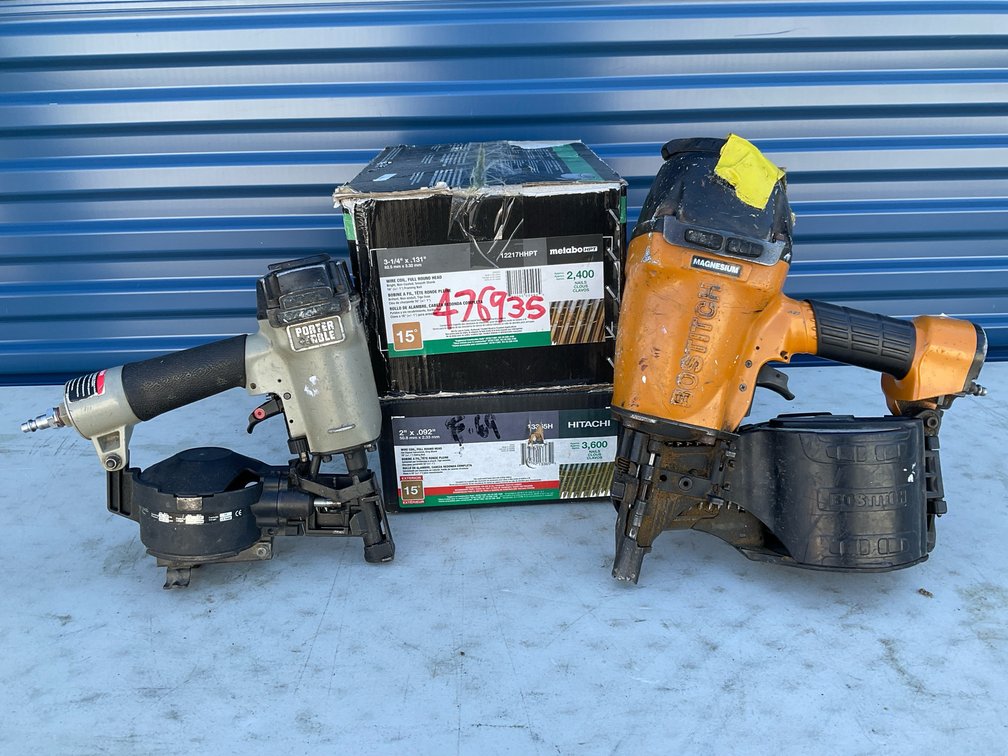 Bostitch and Porter-Cable Pneumatic Coil Nailers with Nails