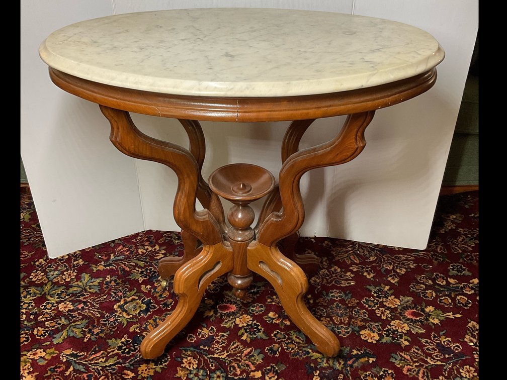 Vintage Marble-Top Side Table on Casters