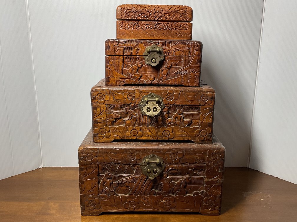 Carved Wooden Trinket Boxes