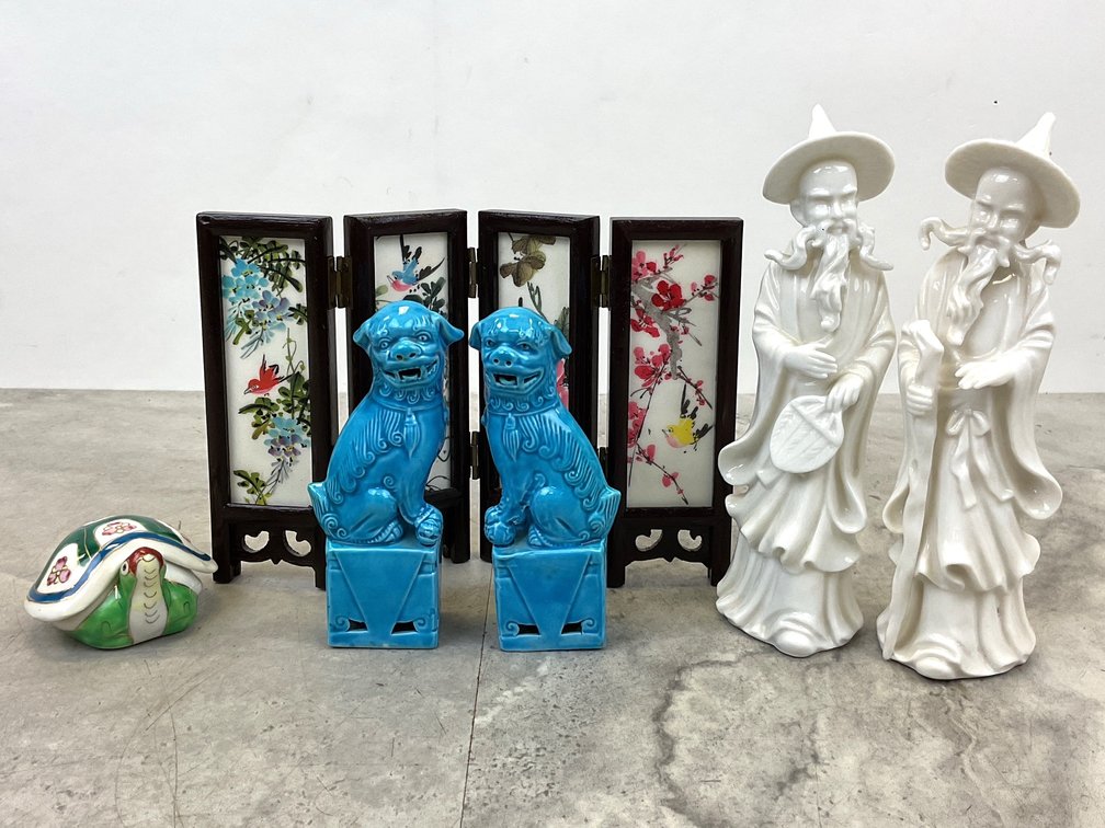 Asian Figurines and Miniature Folding Screen