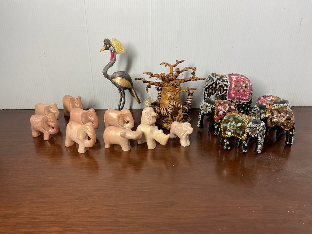 Carved Stone Animals and Beaded Elephants