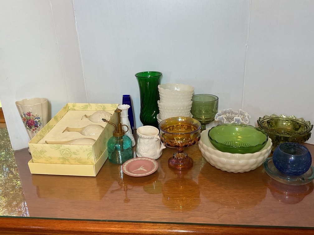 Colored Glass, Milk Glass, and Ceramic Decoratives