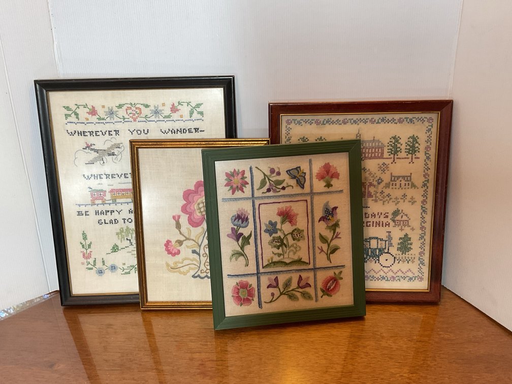 Framed Cross-Stitch and Fiber Art