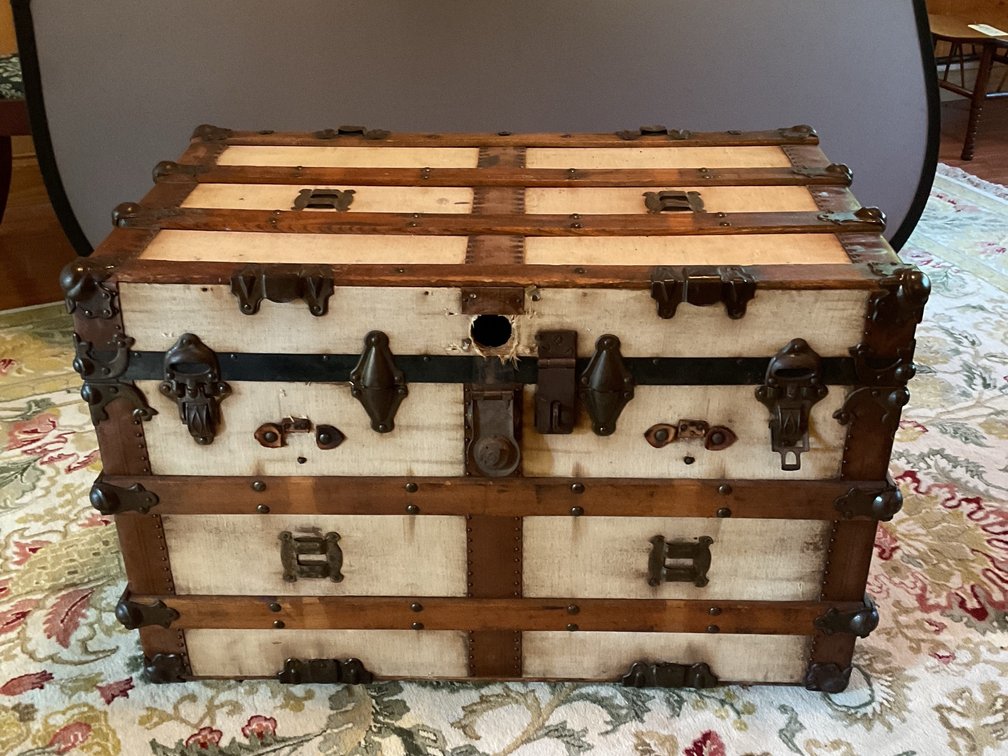 Canvas-Covered Flat Top Steamer Trunk