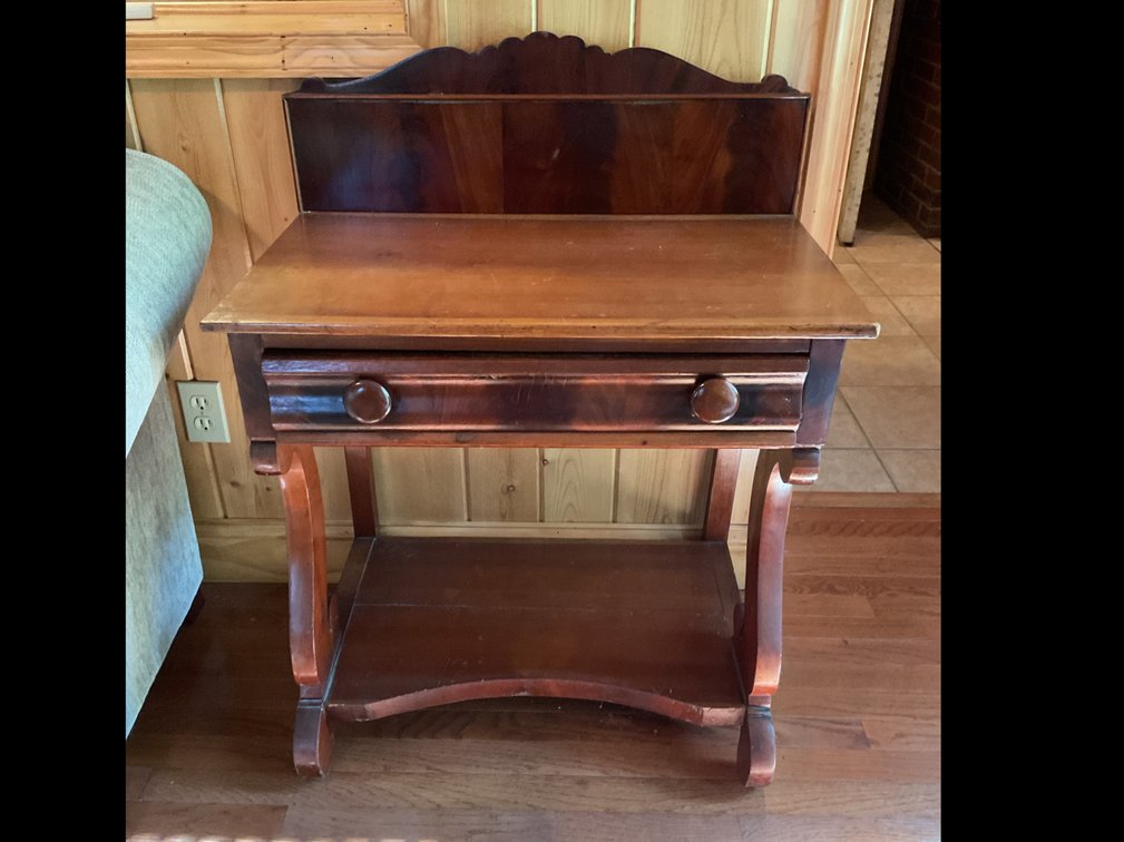 Wood Side Table with Drawer and Backsplash