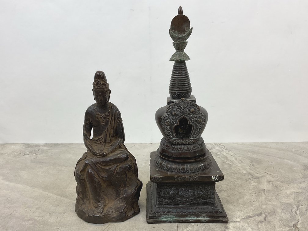 Buddhist Stupa and Bodhisattva Figure