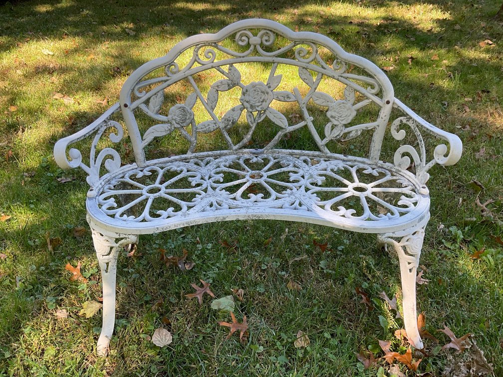 White Cast Metal Garden Bench