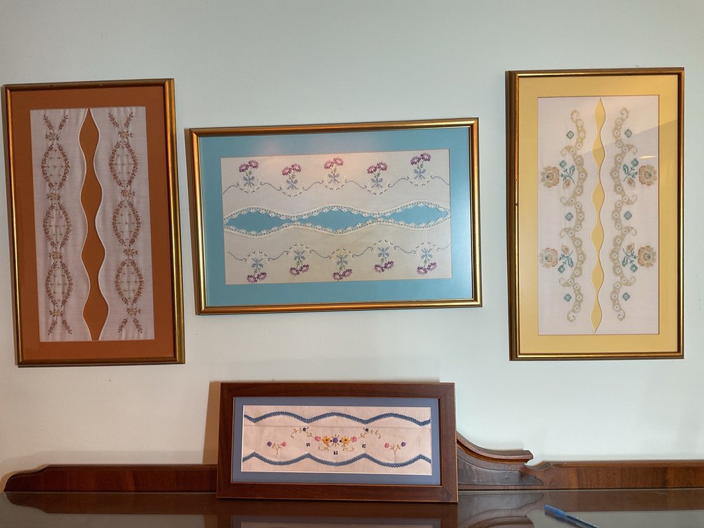 Framed Embroidered and Lace Needlework Linens