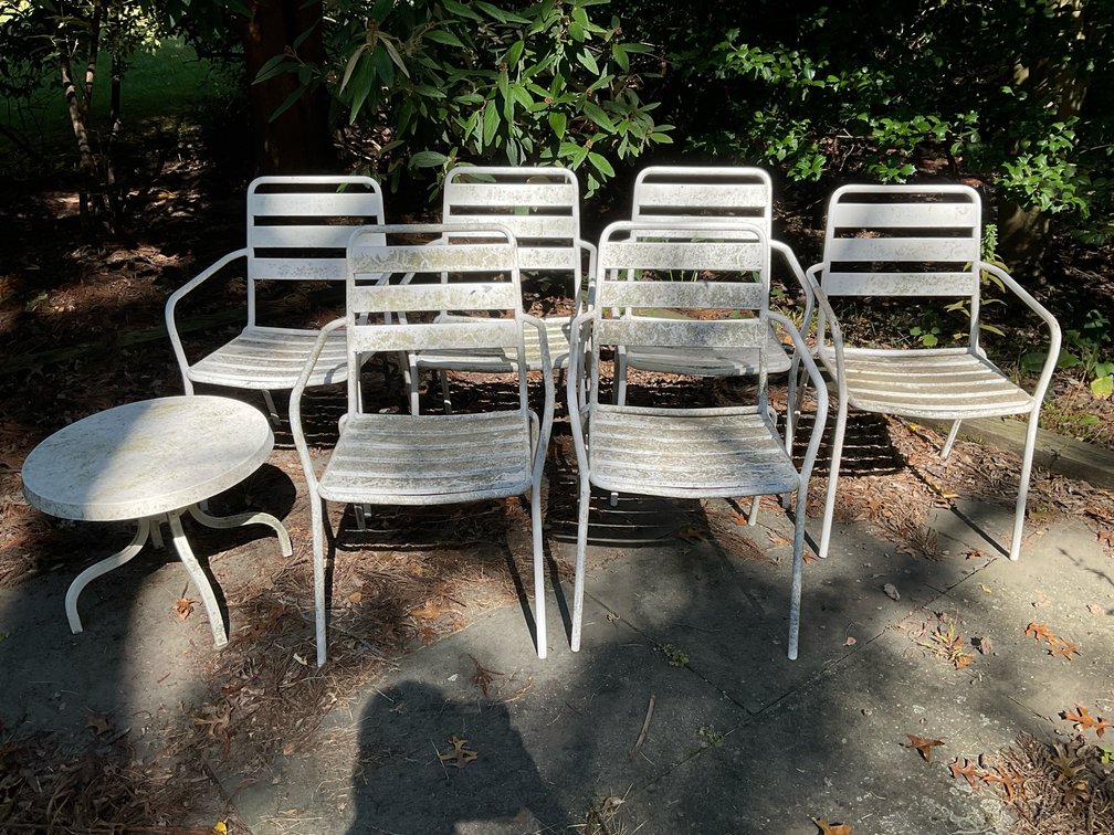 Metal Outdoor Chairs and End Table