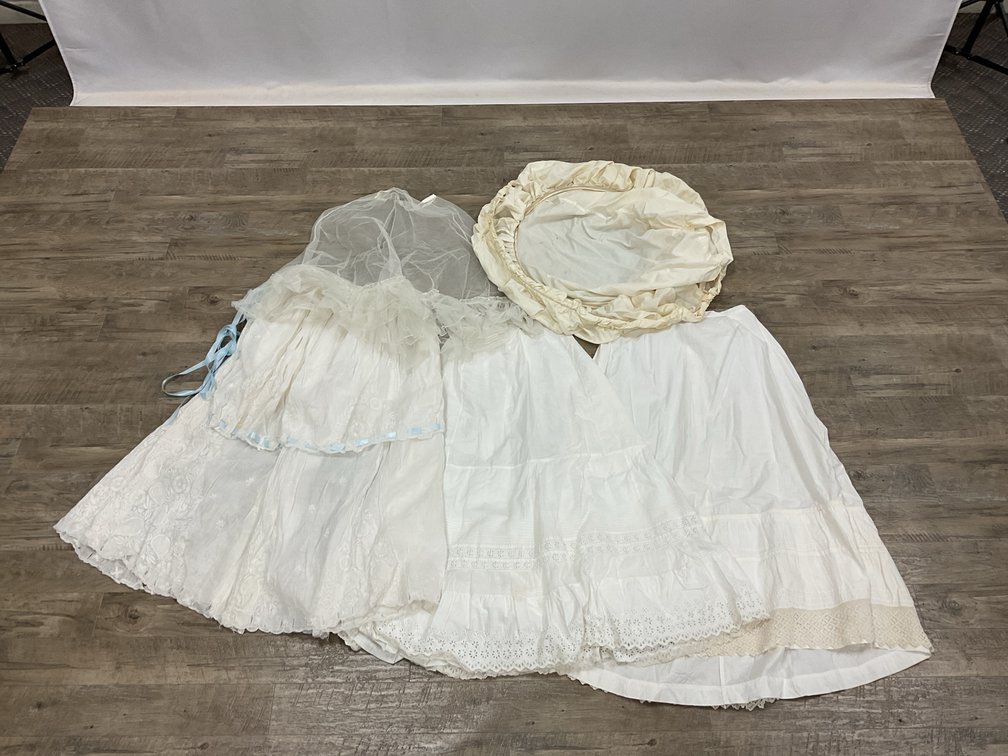 White Lace Petticoats, Hoop Skirt, and Undergarments