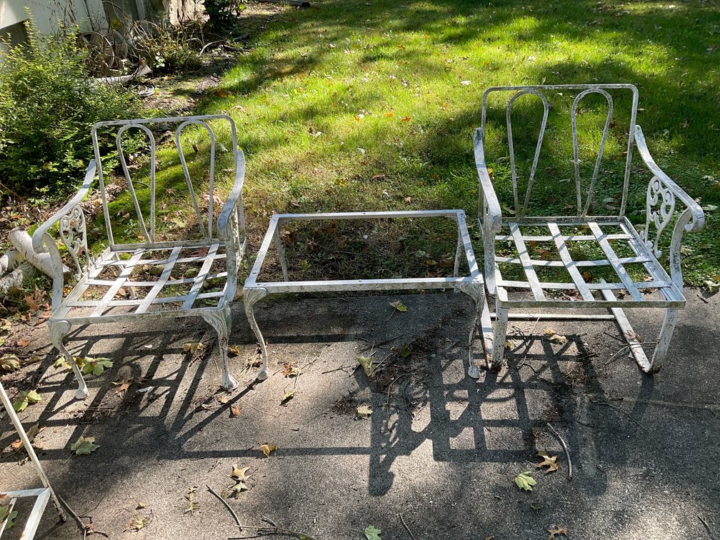 Metal Outdoor Armchairs and Coffee Table Base
