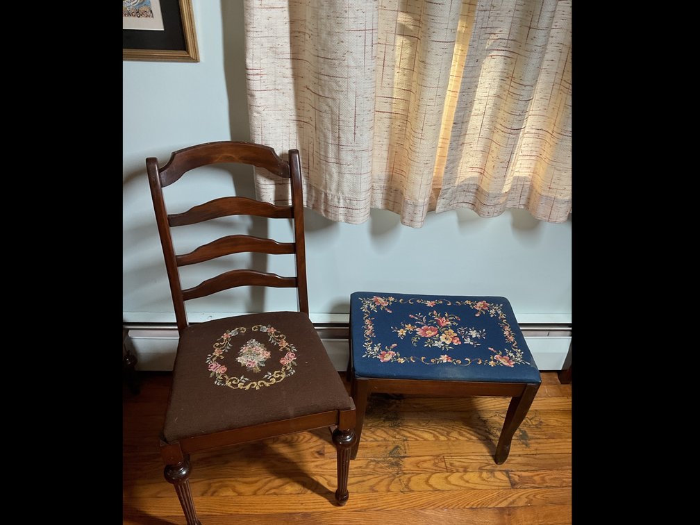 Needlepoint Seat Chair and Footstool