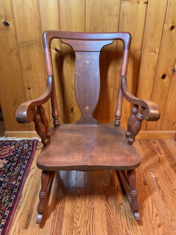 Vintage Wooden Rocking Chair with Inlaid Back Splat