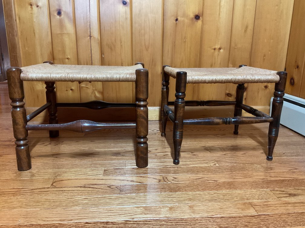 Vintage Rush Seat Wood Footstools