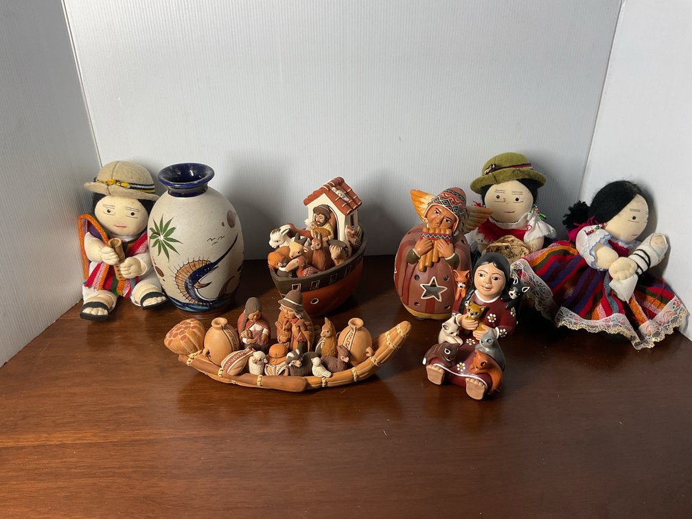 Peruvian and Mexican Folk Art Pottery and Cloth Dolls