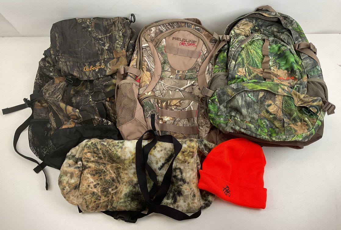 Camouflage Hunting Backpacks, Hand Muff, and Knit Beanie