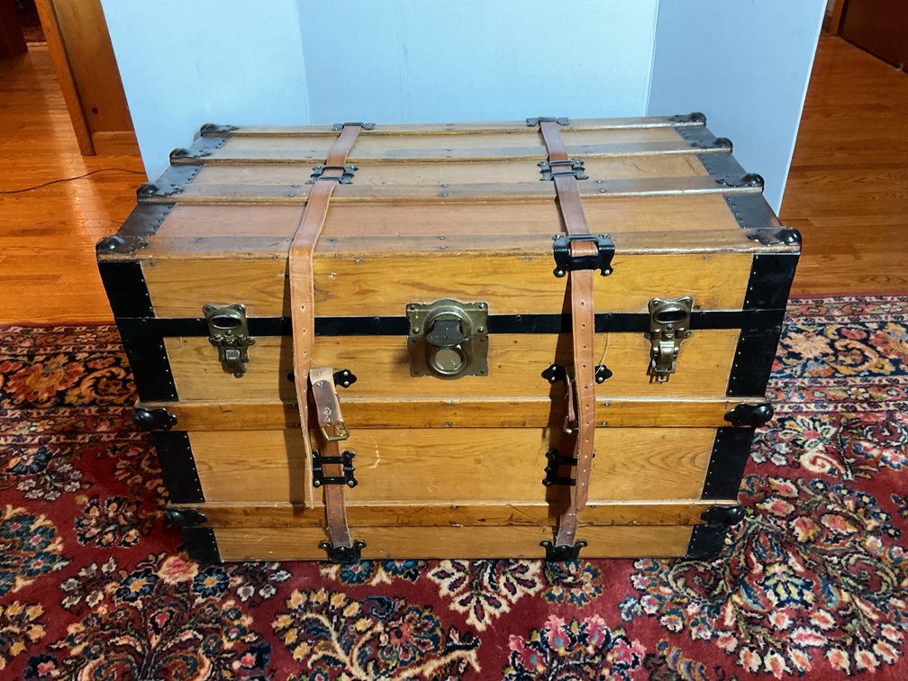 Flat Top Steamer Trunk with Contents