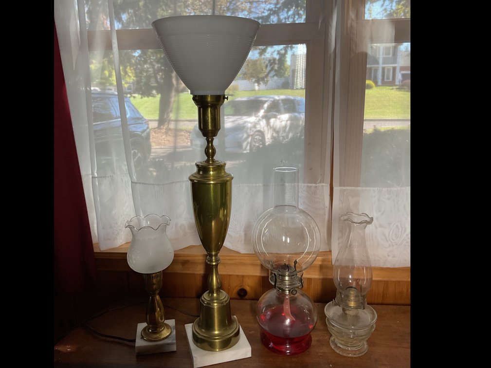 Brass Electric Table Lamps and Glass Oil Lamps