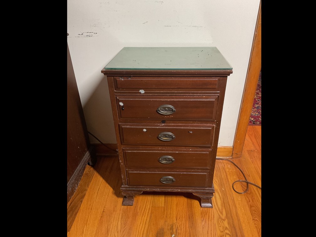 Small Four-Drawer Side Dresser with Glass Top