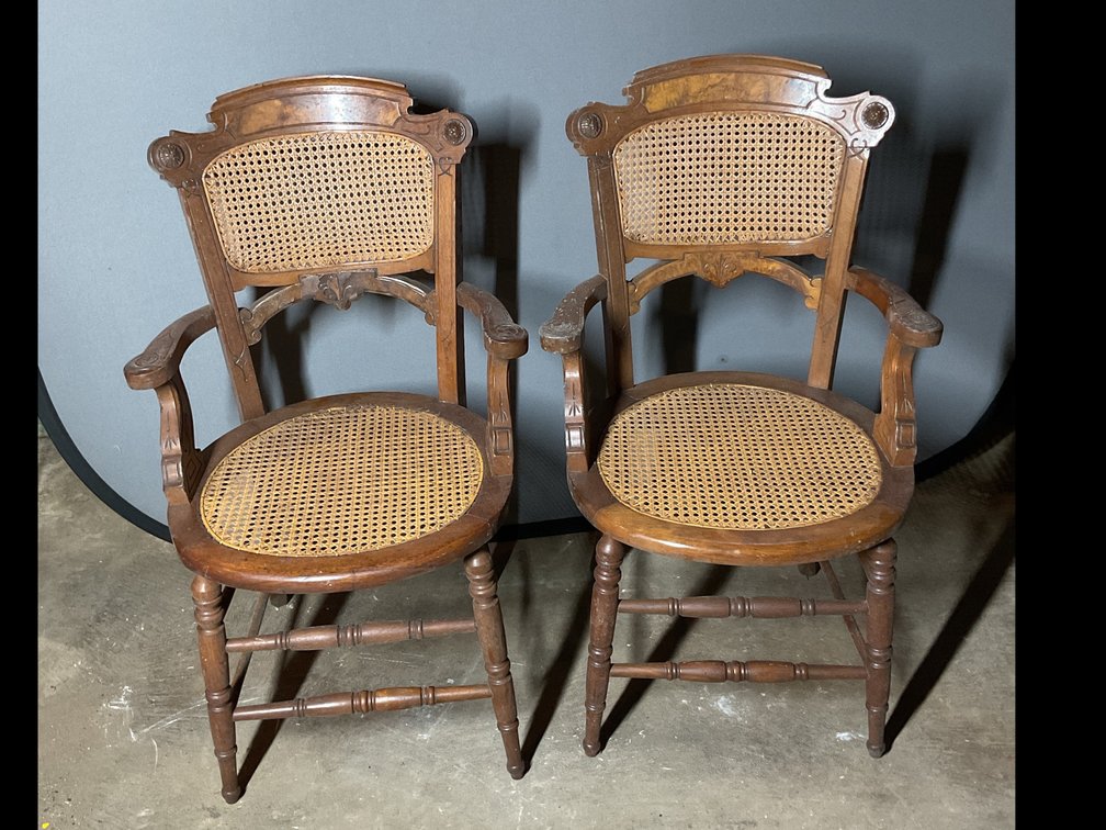 Victorian Style Armchairs with Cane Seats and Backrests