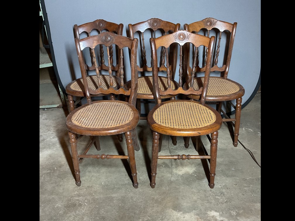 Victorian Style Wooden Chairs with Cane Seats
