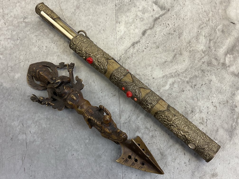 Tibetan-Style Trousse Eating Set and Cast Metal Phurba