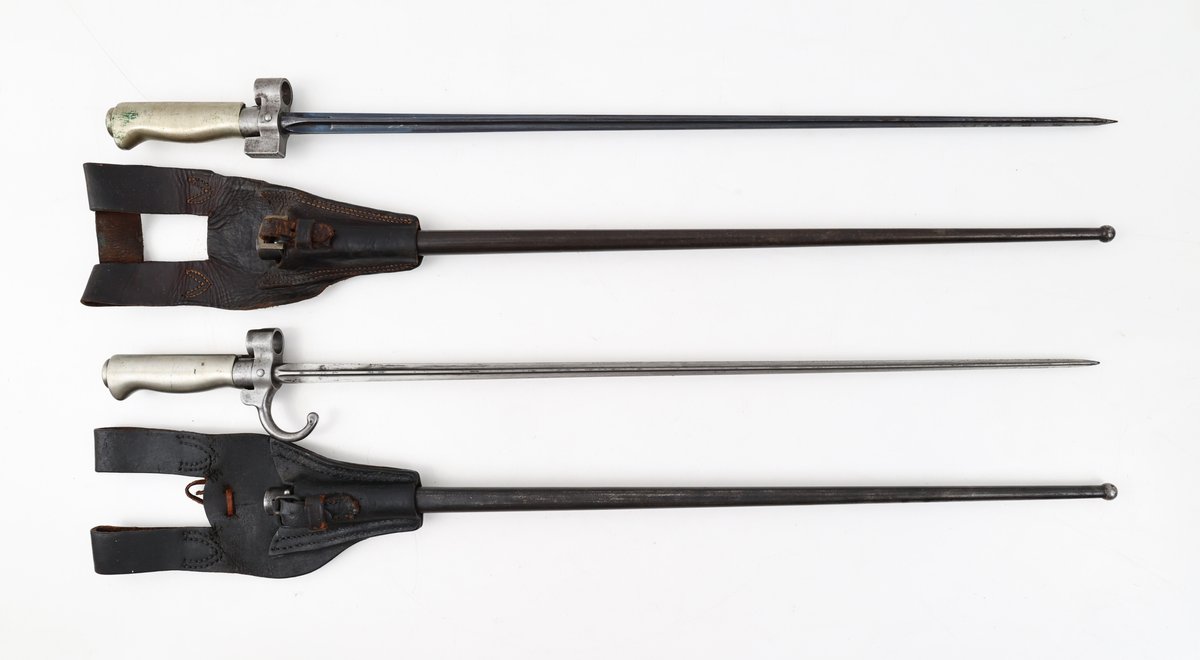 Cruciform Spike Bayonets with Scabbards and Leather Frogs