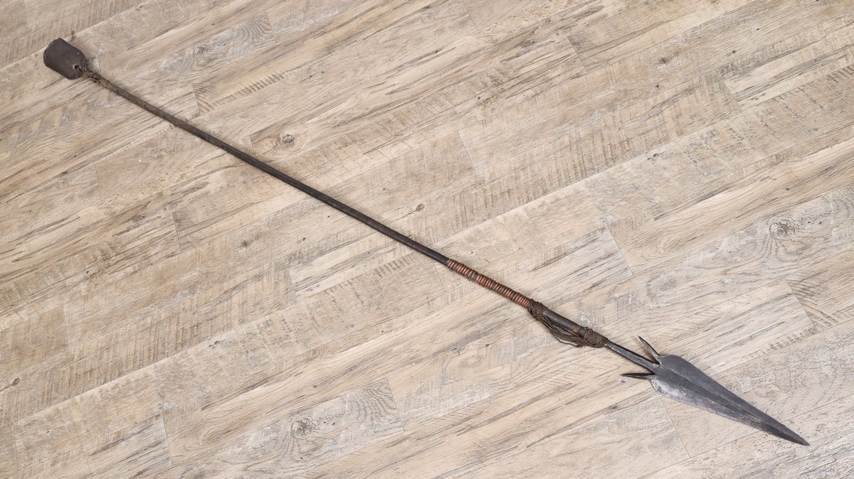 Forged Iron Barbed Spear with Clapper Bell