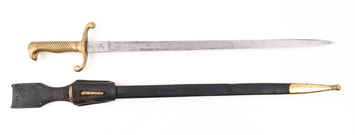 German Etched Short Sword with Brass Hilt and Scabbard