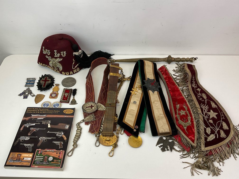 Fraternal Regalia, Fez, Sashes, Sword Belts, and Medals
