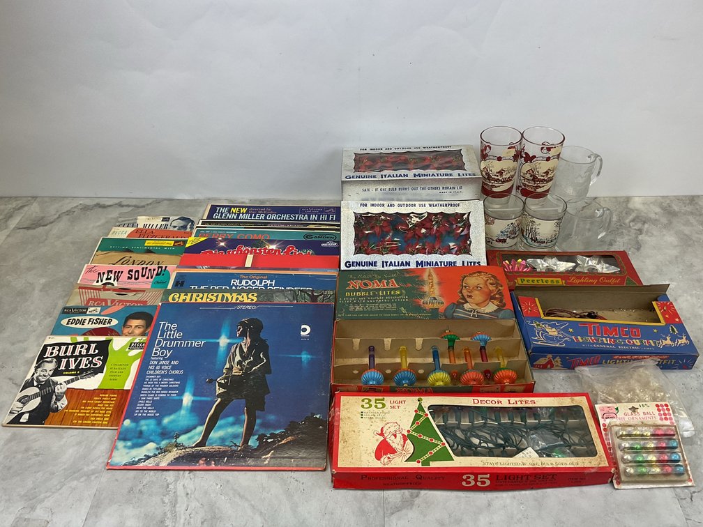 Holiday Lighting, Vinyl Records, and Glassware