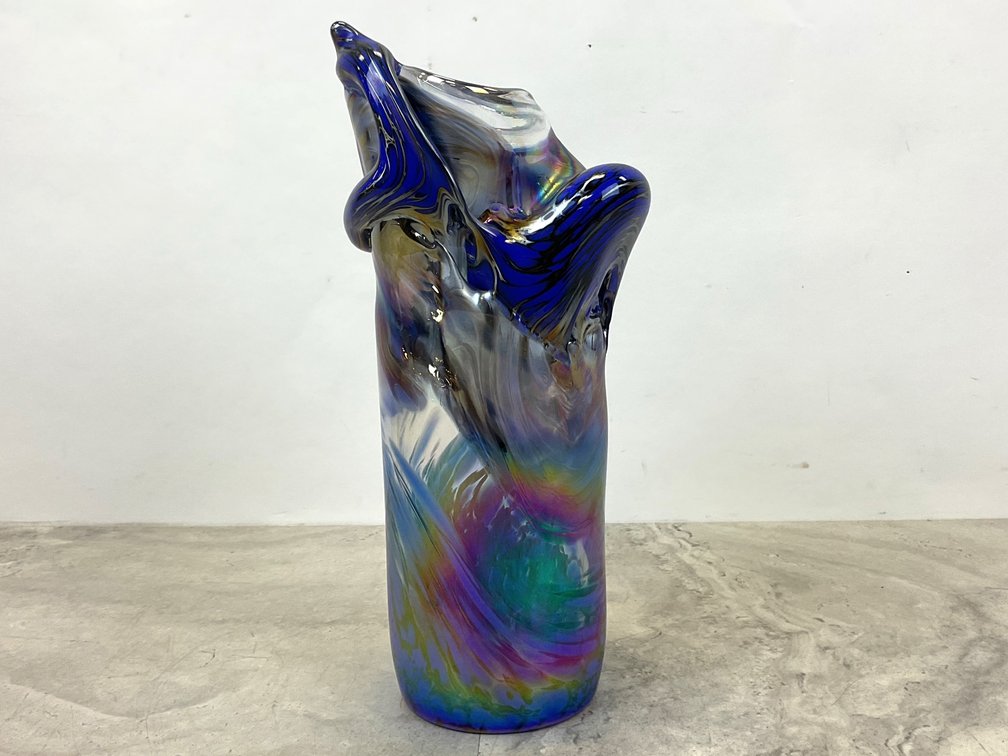 Art Glass Folded Rim Vase