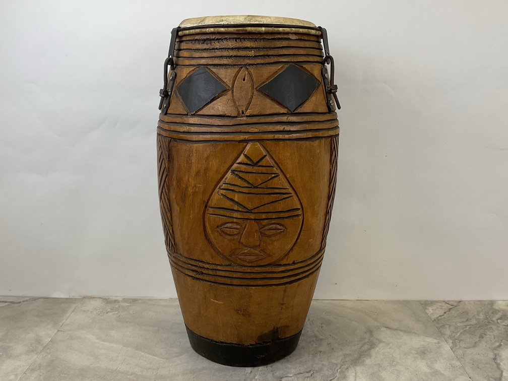 Handcrafted Ghanaian Carved Wood Conga Drum